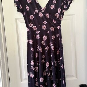 Kaileigh Navy and Pink Floral Midi Dress